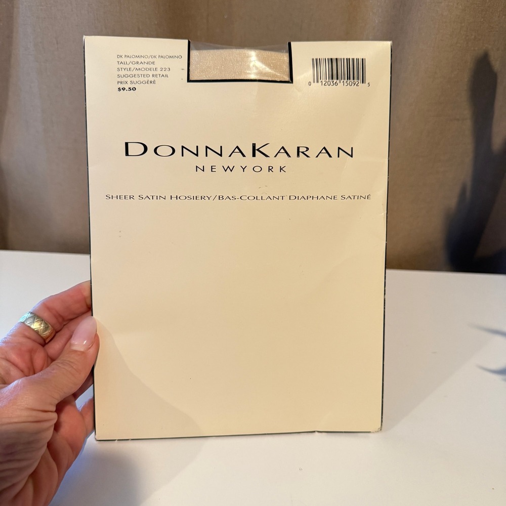 Donna Karan New York Sheer Satin Hosiery Dark Palomino Tall Style 223 Vintage
